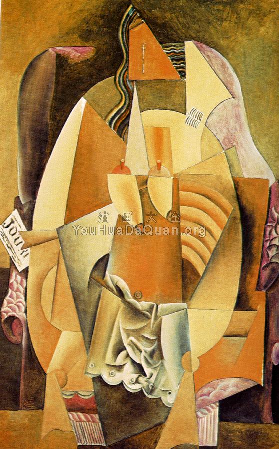 坐在扶手椅里的穿衬衫的女人 - 巴勃罗·毕加索